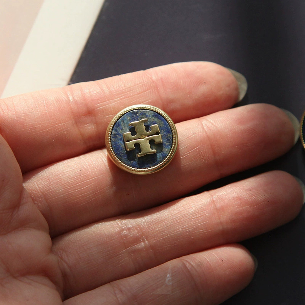 Tory Burch Retro Gold Lapis Lazuli Round Coin Stud Earrings